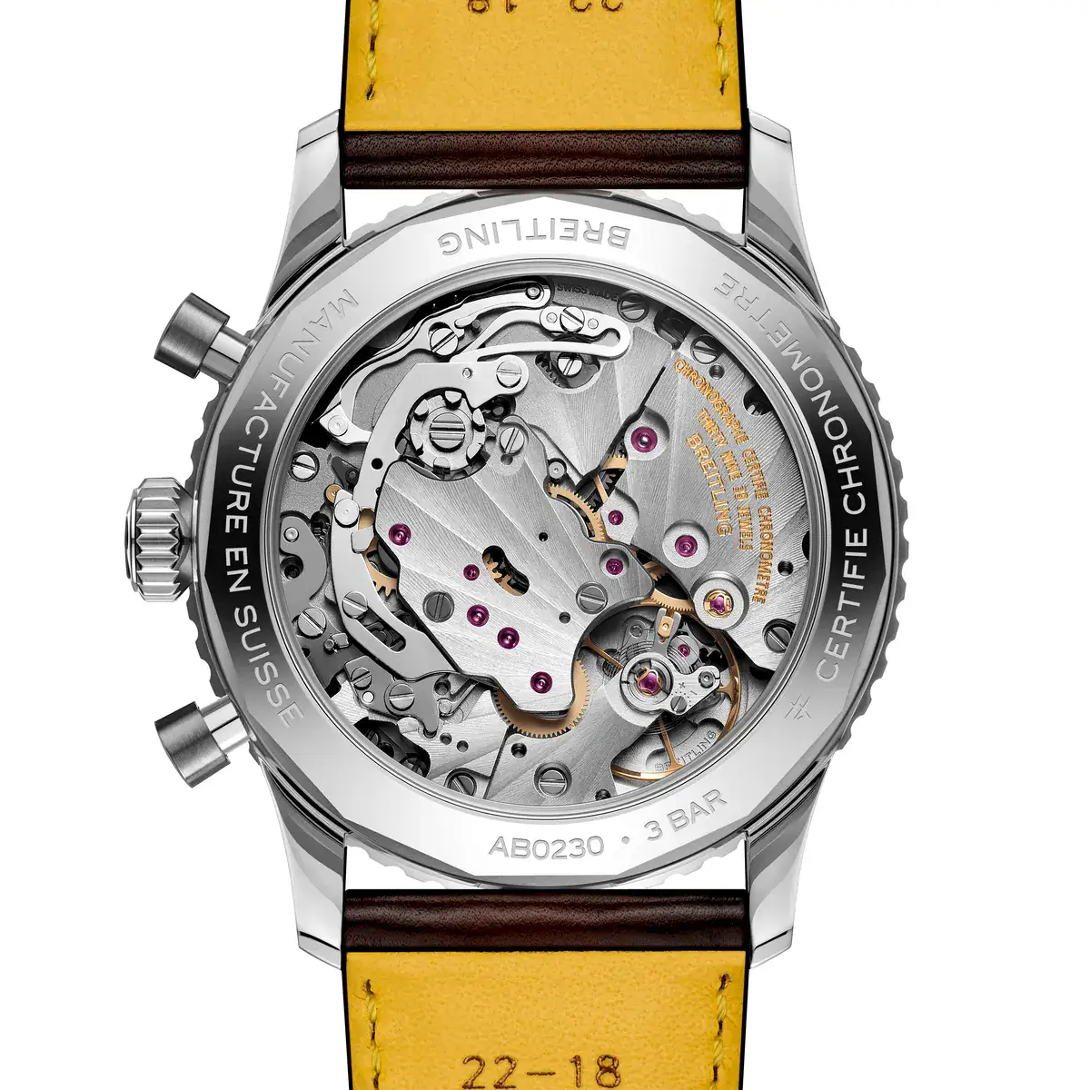 Breitling Navitimer B09 and B02 Cosmonaute: the hand-wound Manufacture Caliber B02 seen through the Cosmonaute caseback