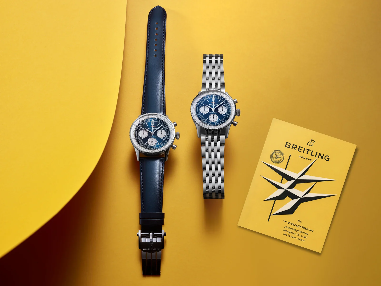 Breitling Navitimer B09 and B02 Cosmonaute release: the Navitimer B09 Chronograph 41 with blue reverse-panda dial on strap and bracelet