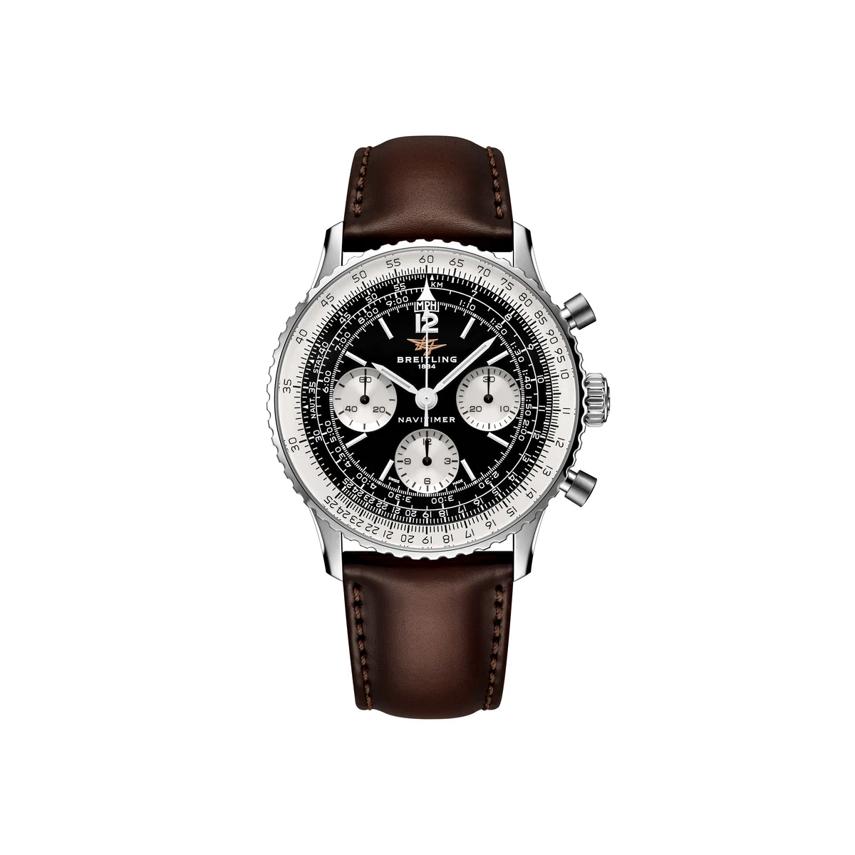 Breitling Navitimer B09 and B02 Cosmonaute: the Navitimer B09 Chronograph 41 Ref. AB0950211B1X1 with black reverse-panda dial
