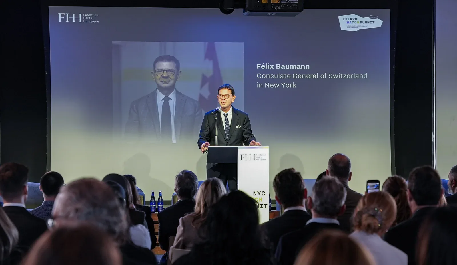 Ambassador Felix Baumann, Consul General of Switzerland in New York, speaking at the FHH Watch Summit on the US watch market 2026