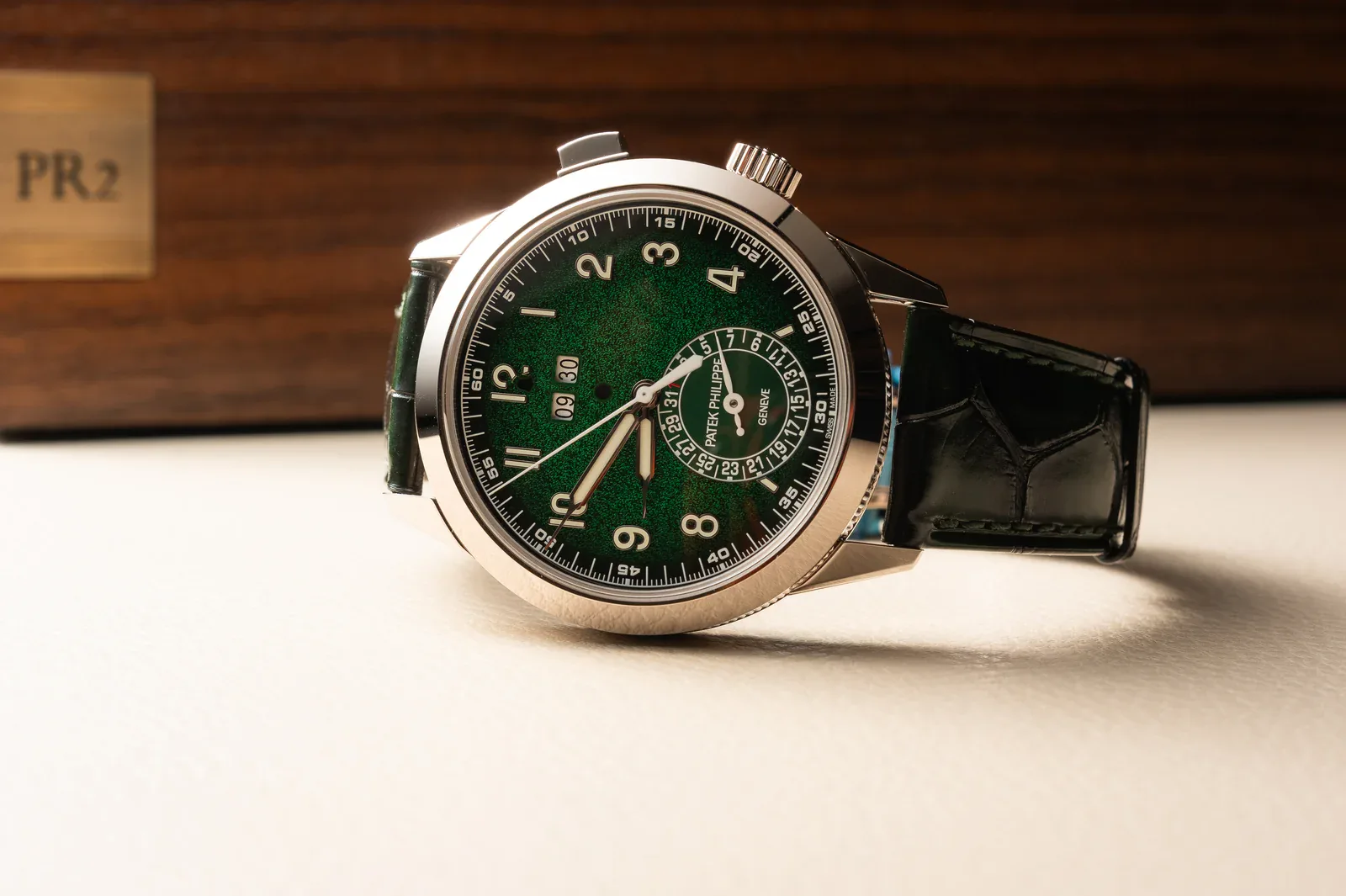 Patek Philippe 5322G-010 white gold case in three-quarter view