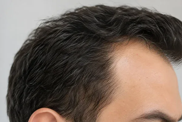 Mans forehead view early signs of seceding hair