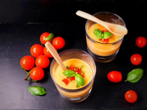 Verrines rafraichissantes de gaspacho tomate pastèque