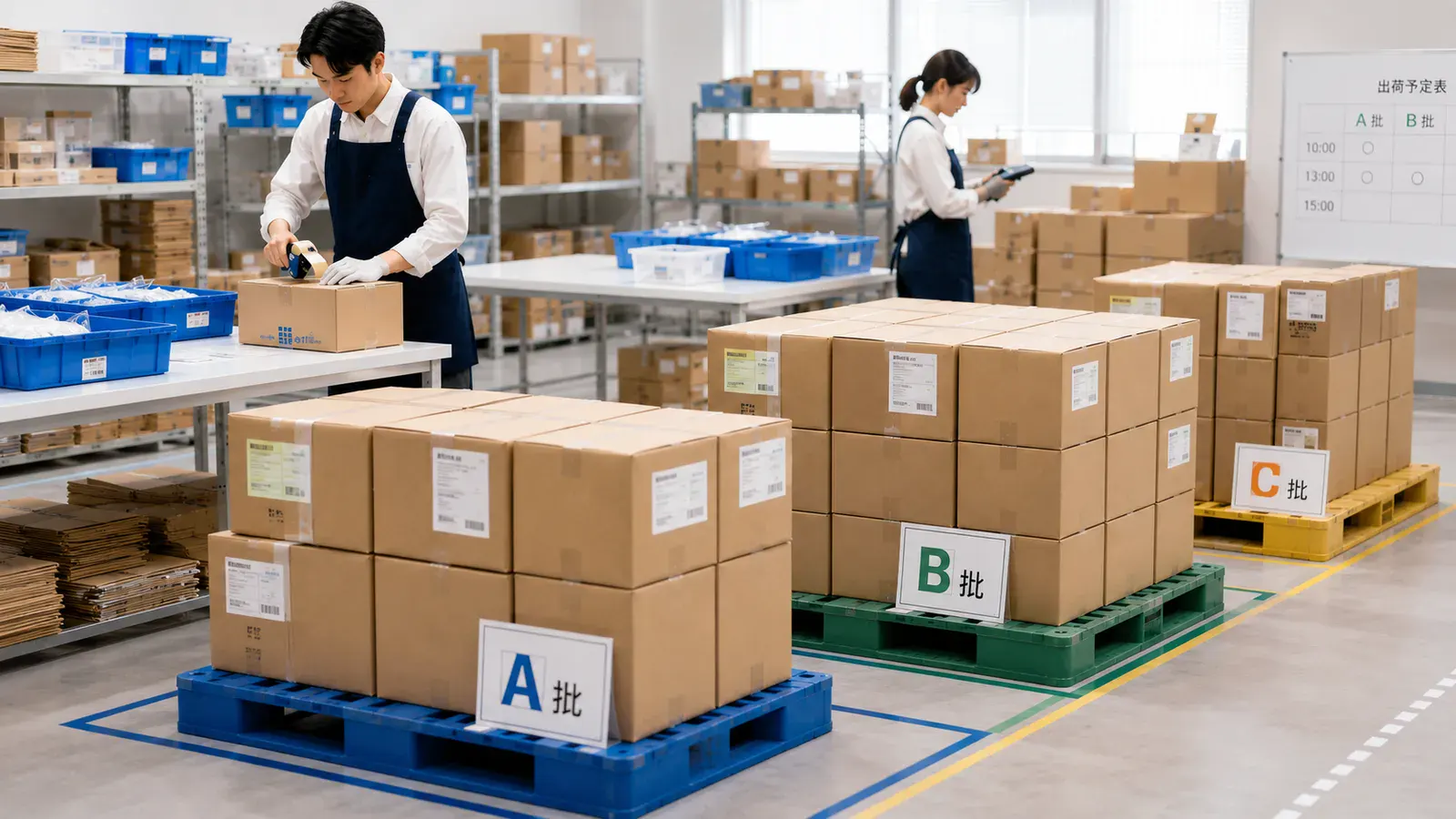 出荷前の商品と段ボールの写真