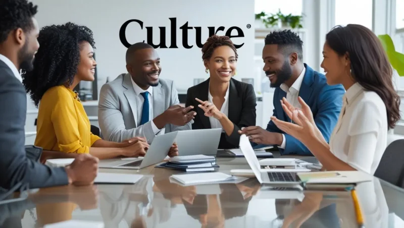 Team discussion reflecting leadership, culture, and success—beyond strategy in a modern organizational setting.