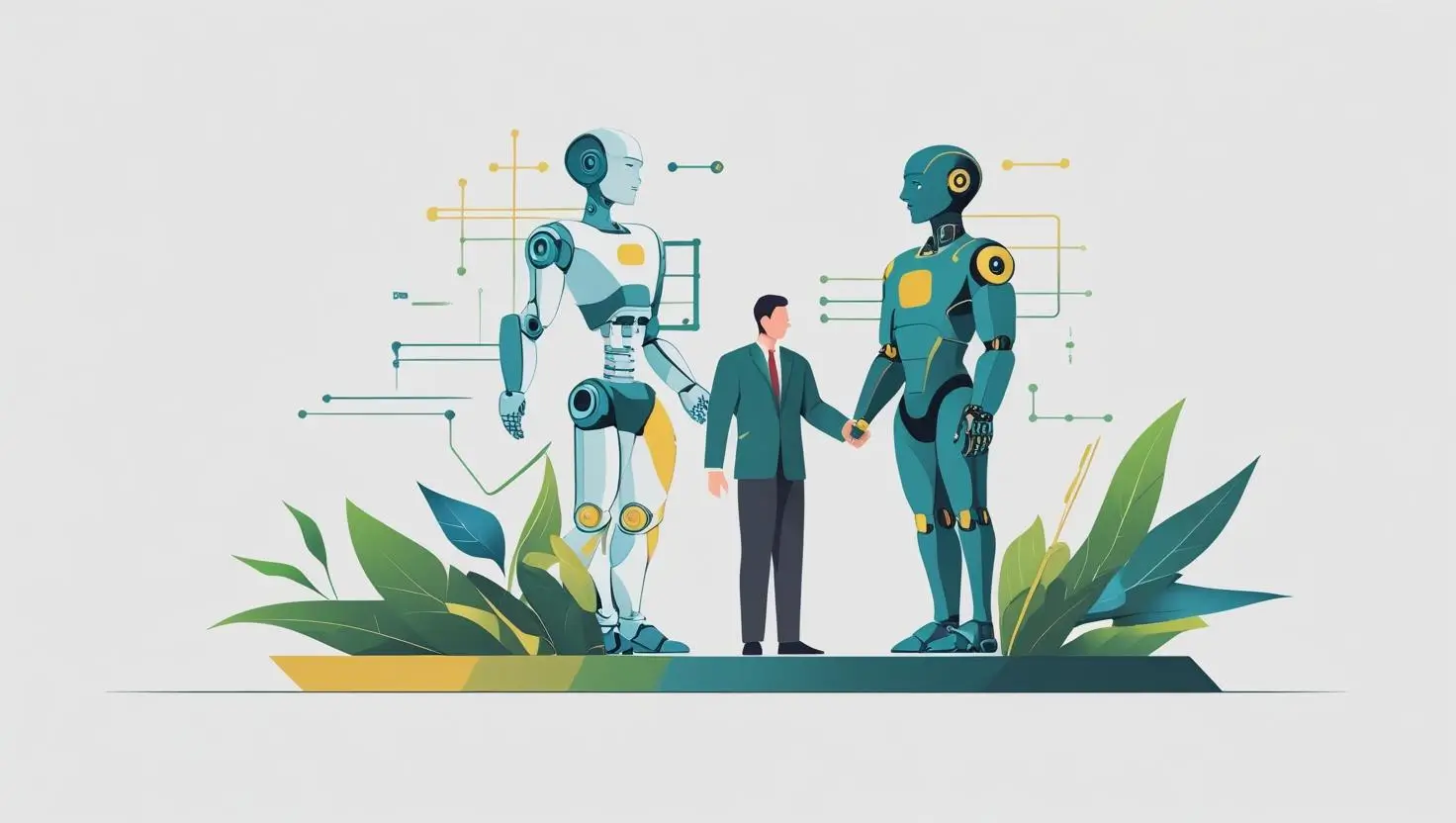 The future of leadership in the AI era – a professional concept showing how leaders can blend AI with human strengths like vision, empathy, and ethics.