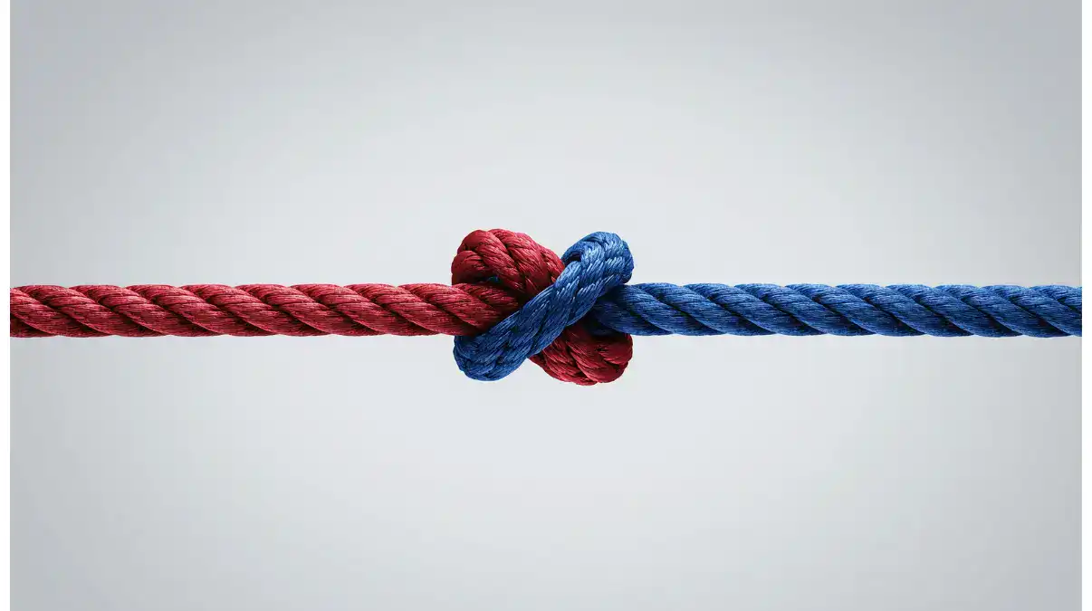 Trust at Work visual showing two strong ropes joined under tension, representing trust deficit and trust capital