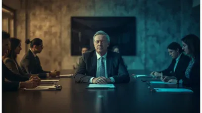 Emotional reactivity in leadership shown through a composed leader managing pressure in a business meeting