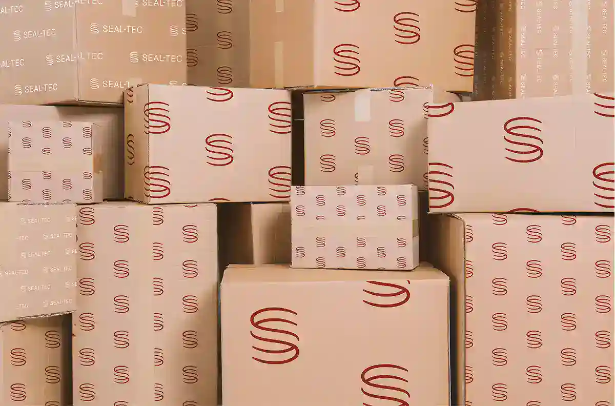 Seal-tec branded packaging boxes for industrial sealing solutions.