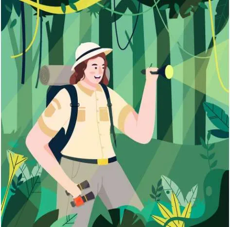 man with flashlight in the jungle.