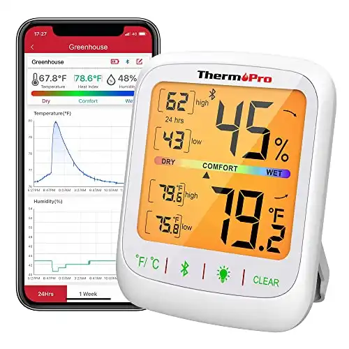 ThermoPro TP359 Bluetooth Hygrometer Thermometer, 260FT Wireless Remote Temperature and Humidity Monitor, with Large Backlit LCD, Indoor Room Thermometer and Humidity Gauge, Max Min Records