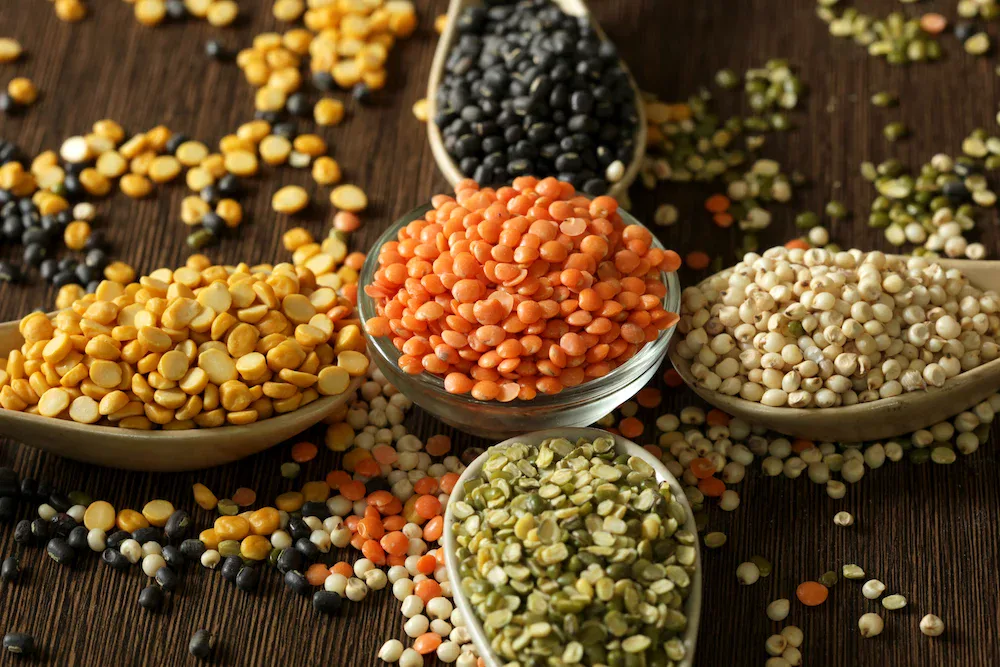 variety of lentils on spoons