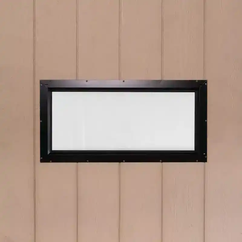 Hunting blind window measuring 30" x 14" with durable frame, ideal for concealed outdoor hunting and.