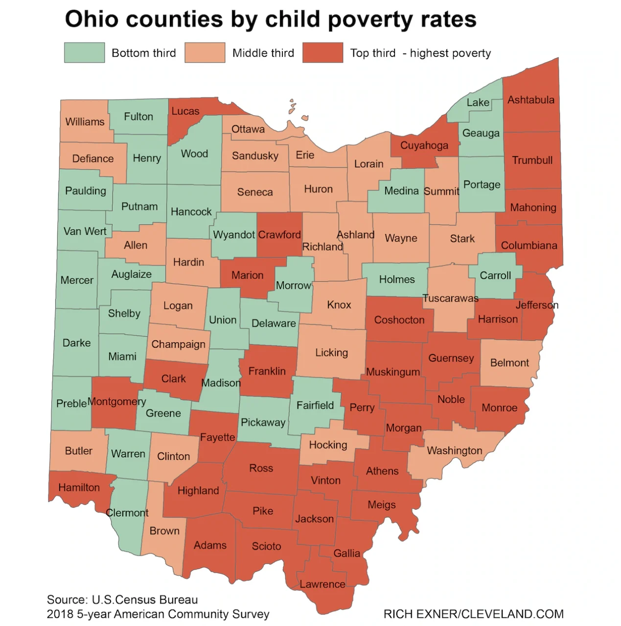 Jim jordan ohio district map colored based on child poverty rate