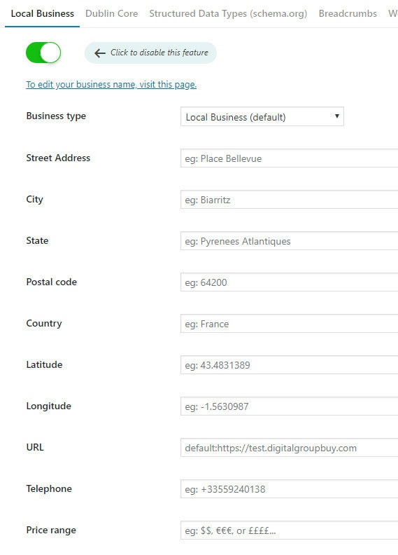 local business settings seo plugin