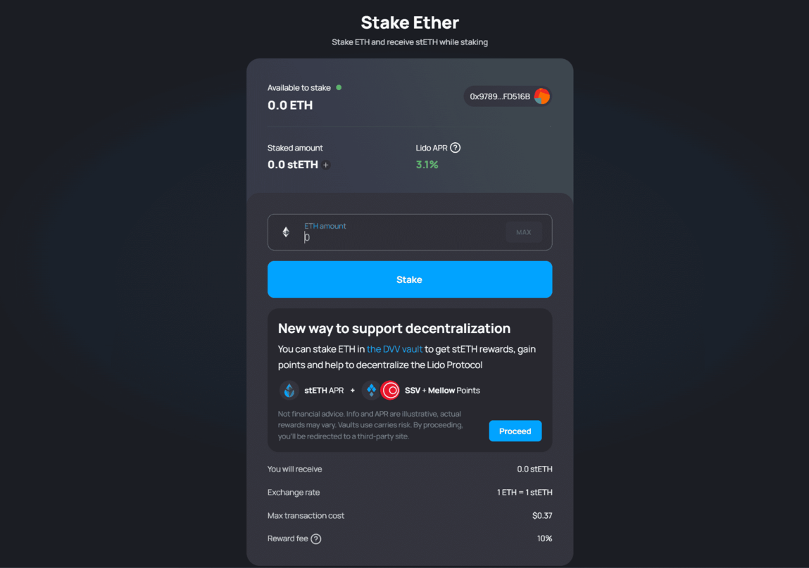 Lido ETH staking