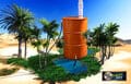 Rain barrel in desert creating an oasis