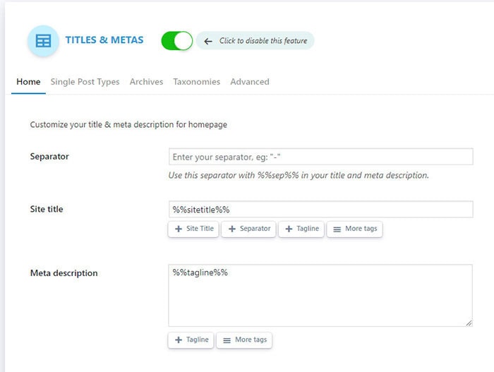 seopress titles and metas settings