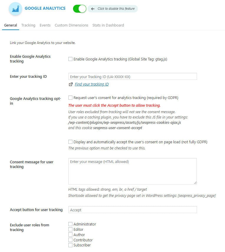 google analytics settings seopress