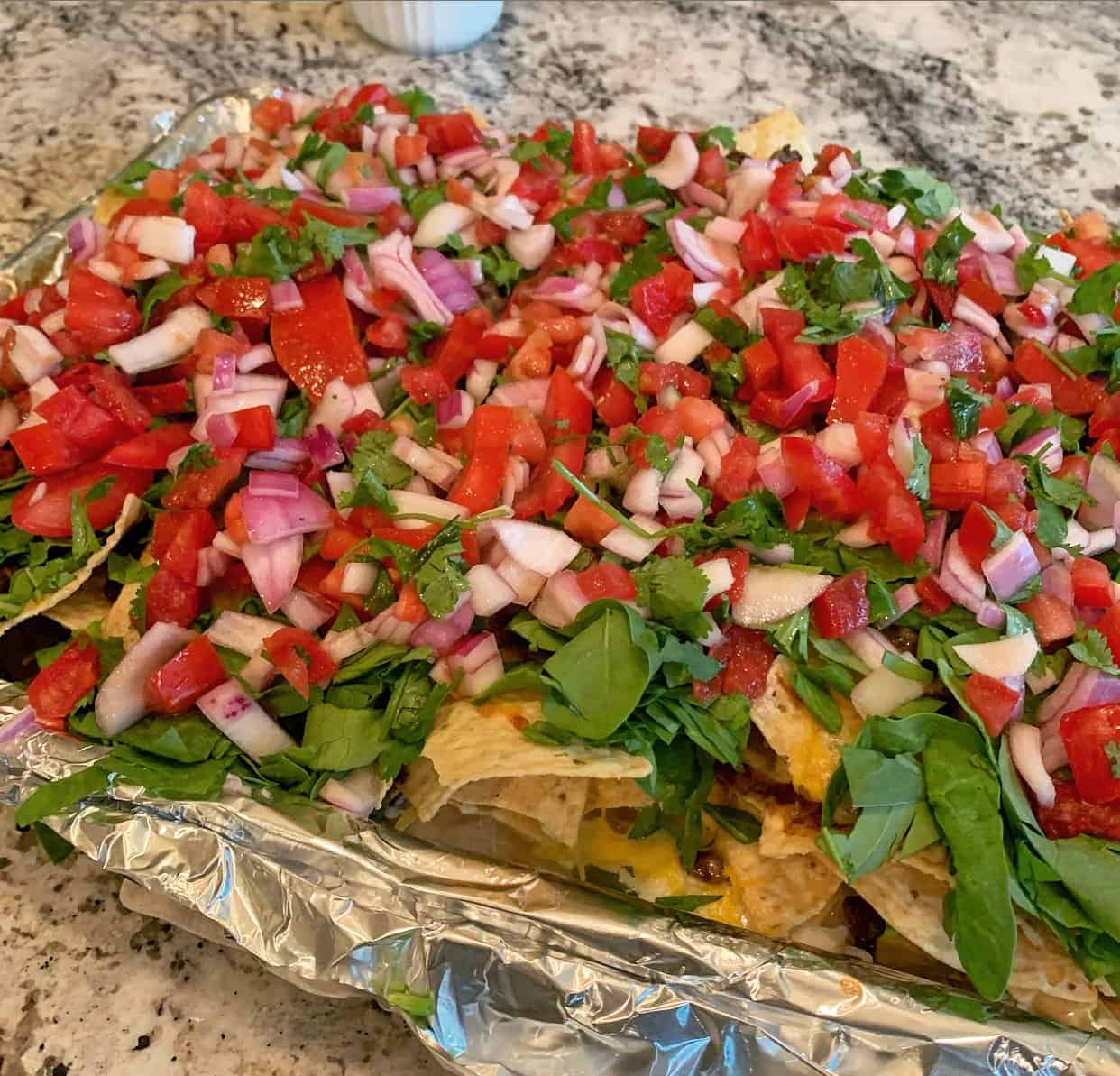 Loaded Garden Nachos with Cilantro and Spinach