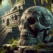 A beautifully detailed crystal skull, intricately carved with ancient symbols and patterns
