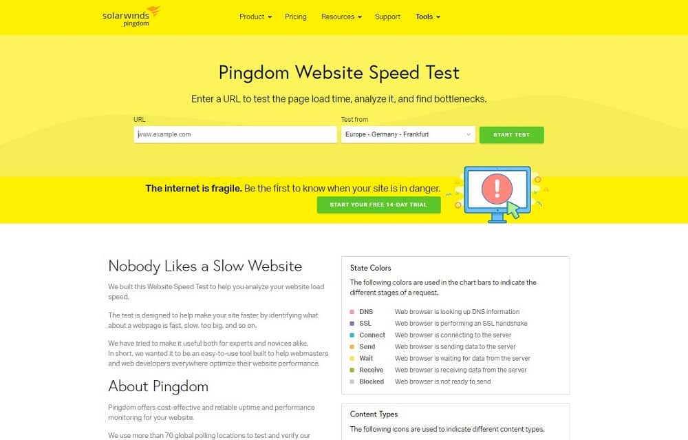 ottimizzatore di velocità del sito web - pingdom