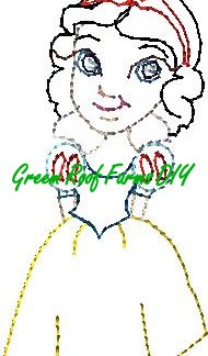 Girl in Bow Princess Costume Redwork 4x4 and 5x7 size