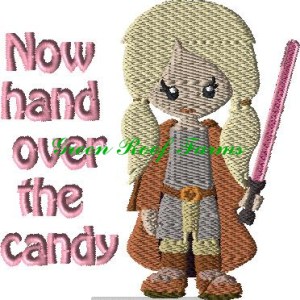 Saber Sword Girl Halloween 4x4 Saying