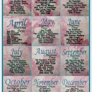 Monthly National Days 4x4 design pack with knockdown, 13 designs
