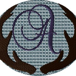 Antlers with a knockdown stitch and an alphabet letter: A