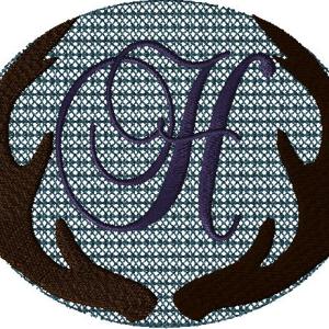 Antlers with a knockdown stitch and an alphabet letter: H