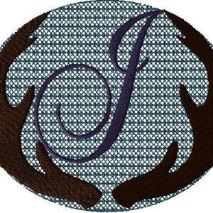 Antlers with a knockdown stitch and an alphabet letter: J