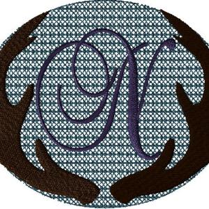 Antlers with a knockdown stitch and an alphabet letter: N