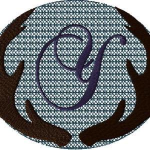 Antlers with a knockdown stitch and an alphabet letter: Y