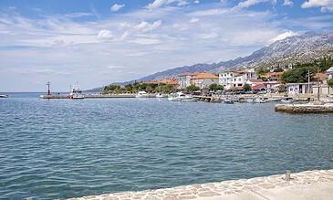 mountains town and sea