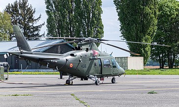 A109 H38 on the platform. Belgian Agusta A109 H38 parked on the platform at Beauvechain Air Base, Belgium, April 2018.