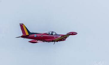 Red Devil ST-06 in the sky. Belgian Air Component SIAI-Marchetti SF.260 ST-06 of the Red Devils in flight at Beauvechain Air Base, Belgium, April 2018.