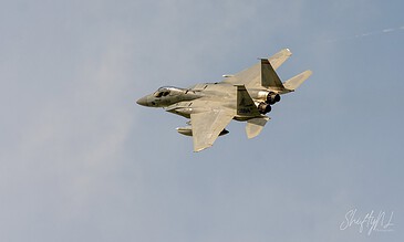 F-15 Eagle climbing away after take-off during the Frisian Flag 2018 exercise at Leeuwarden Air Base, the Netherlands, April 2018.