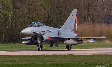 Eurofighter Typhoon taxiing to the runway during the Frisian Flag 2018 exercise at Leeuwarden Air Base, the Netherlands, April 2018.