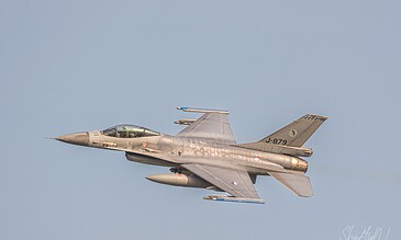 Royal Netherlands Air Force F-16 Fighting Falcon in flight during the Frisian Flag 2018 exercise at Leeuwarden Air Base, the Netherlands, April 2018.