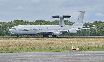 1. NATO E-3A AWACS aircraft on runway, surveillance, military plane, aviation, air force, international defense, airborne radar, military aviation, airborne early warning system, NATO aircraft, aircraft technology.