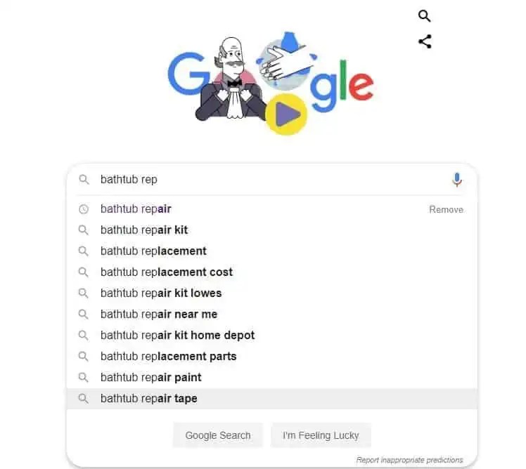 Google autocomplete_bathtub-repair_