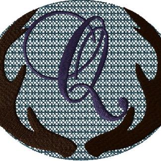 Antlers with a knockdown stitch and an alphabet letter: Q