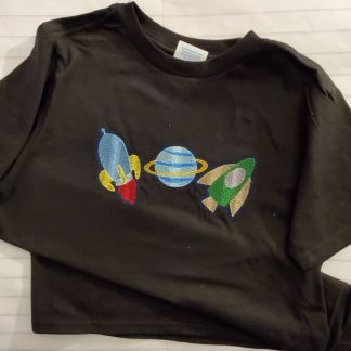 Blast Off Theme Design Pack 14 design files in 4x4 hoop size and one combined 5x7 panel