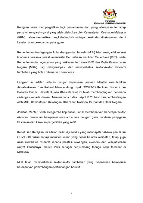 Approval To Operate Additional Sectors During Mco Penangite