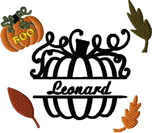 Split pumpkin, 4x4 and 5x7 with and without fall details, thats 4 designs.