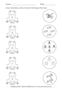 numbers 1 5 match the frogs to their foods 1 kiddyhouse com