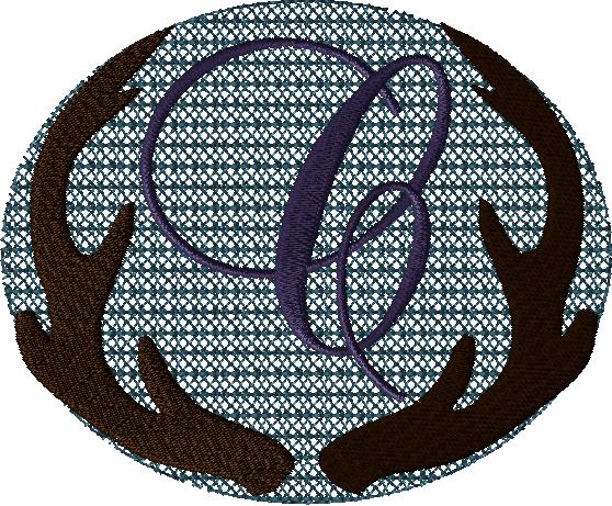 Antlers with a knockdown stitch and an alphabet letter: C