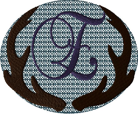 Antlers with a knockdown stitch and an alphabet letter: E