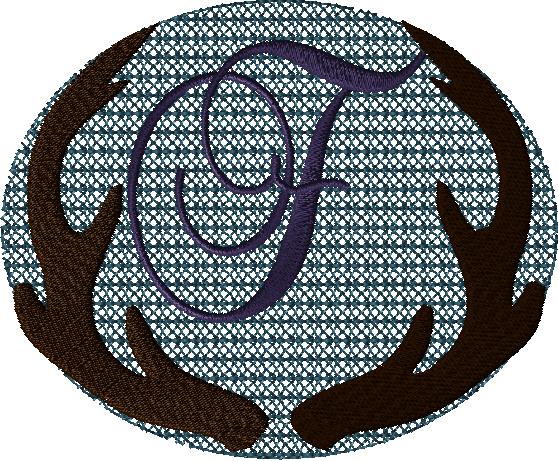 Antlers with a knockdown stitch and an alphabet letter: F